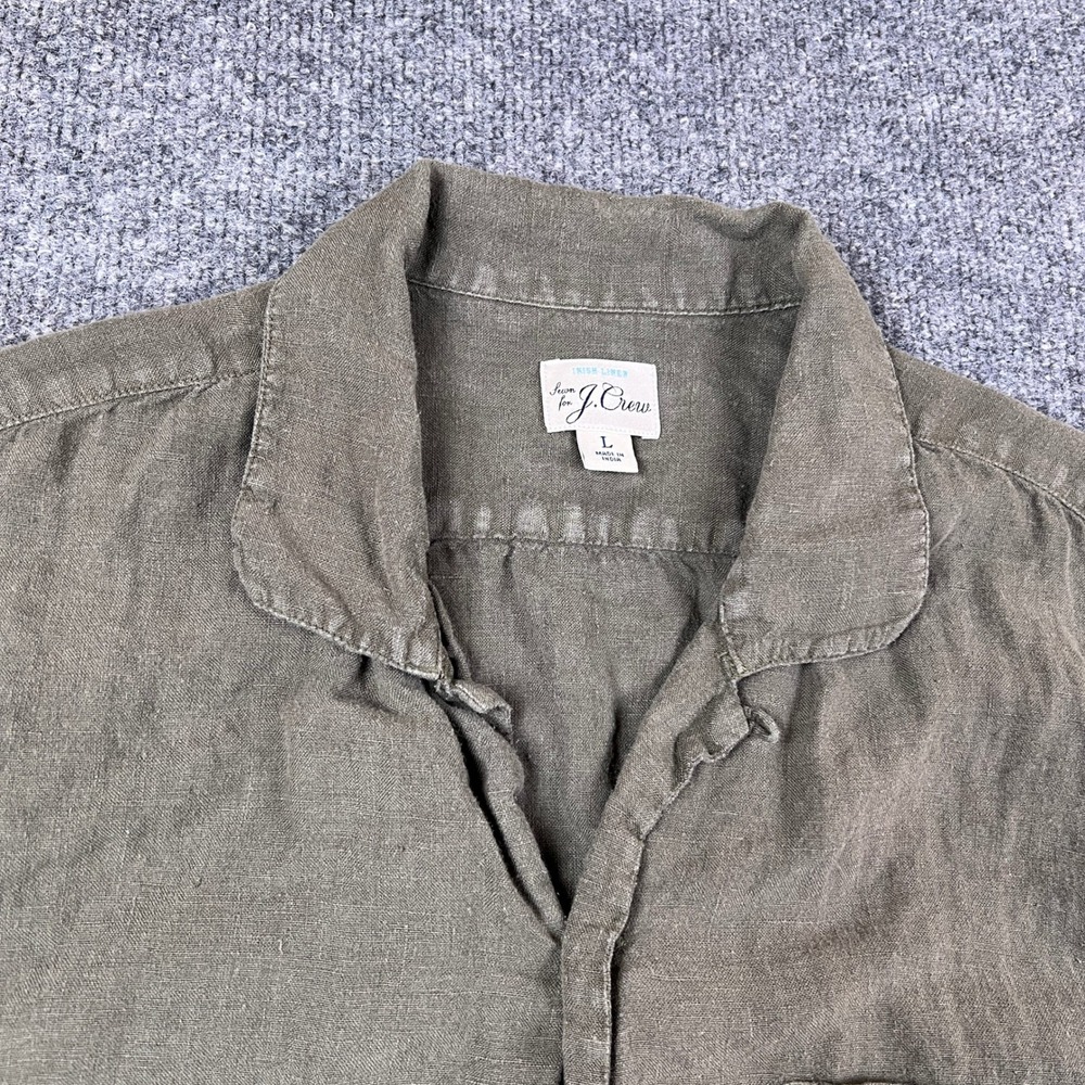 J Crew Shirt Mens L Green 100% Linen Baird McNutt Camp Loop Collar Short Sleeve